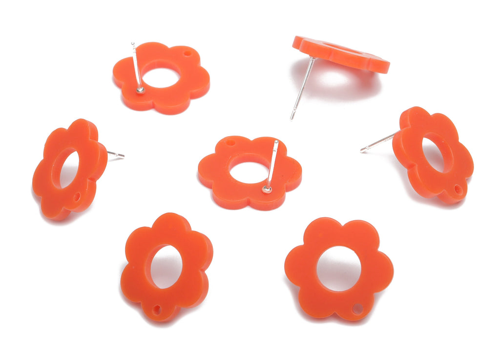 Acrylic Flower Earring Stud – Matte Acrylic Flower Post - Silver Plated Cupronickel Stud - Jewelry Supplies - 17.95x17.95x2.27mm - AC2428A - DOMEDBAZAAR