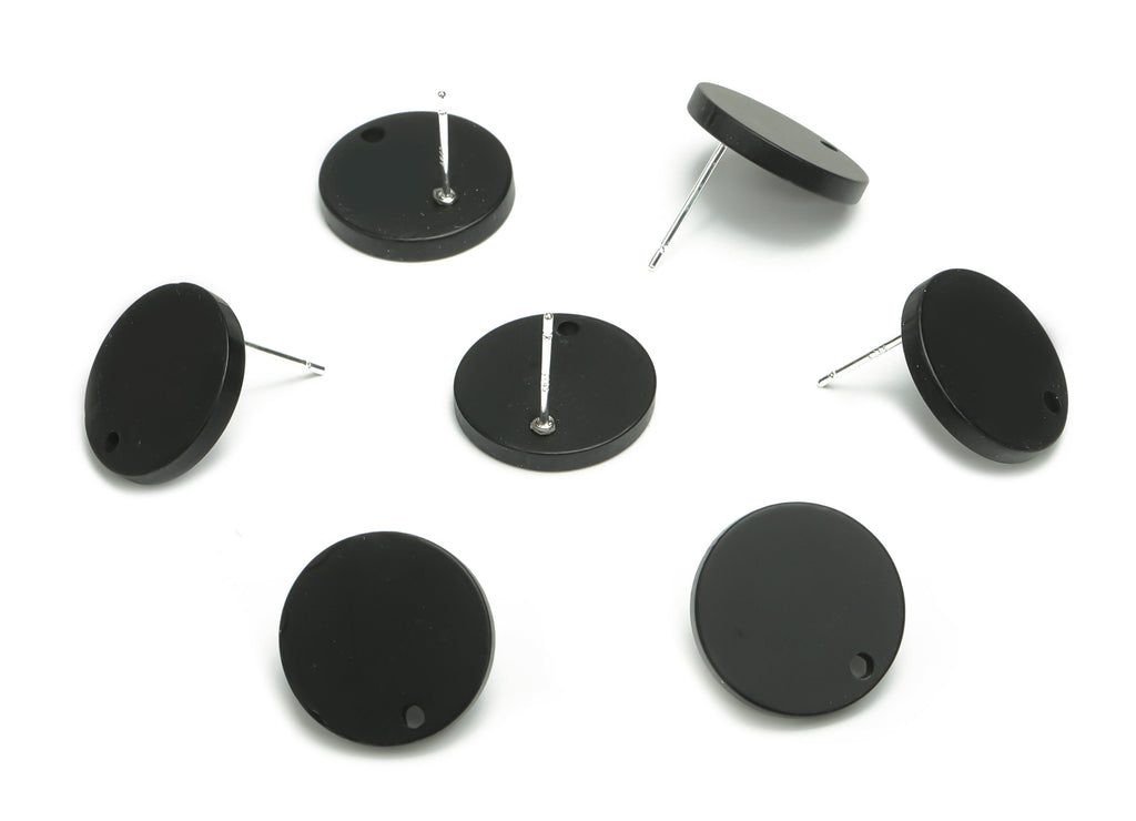 Acrylic Round Earring Stud – Matte Acrylic Circle Post - Silver Plated Cupronickel Stud - Jewelry Supplies - 15.53x15.53x2.33mm - AC2426B - DOMEDBAZAAR