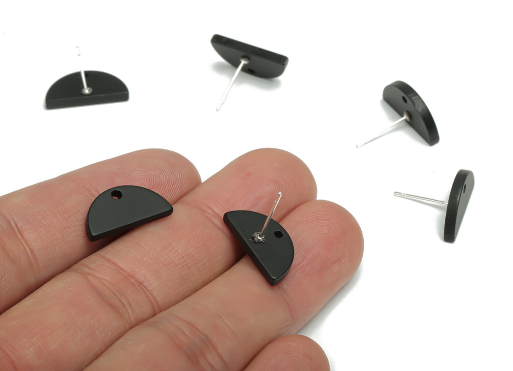 Acrylic Mini Semicircle Earring Stud – Matte Acrylic Half Moon Earring Post - Silver Plated Cupronickel Stud - 16.54x8.17x2.19mm - AC2422A - DOMEDBAZAAR