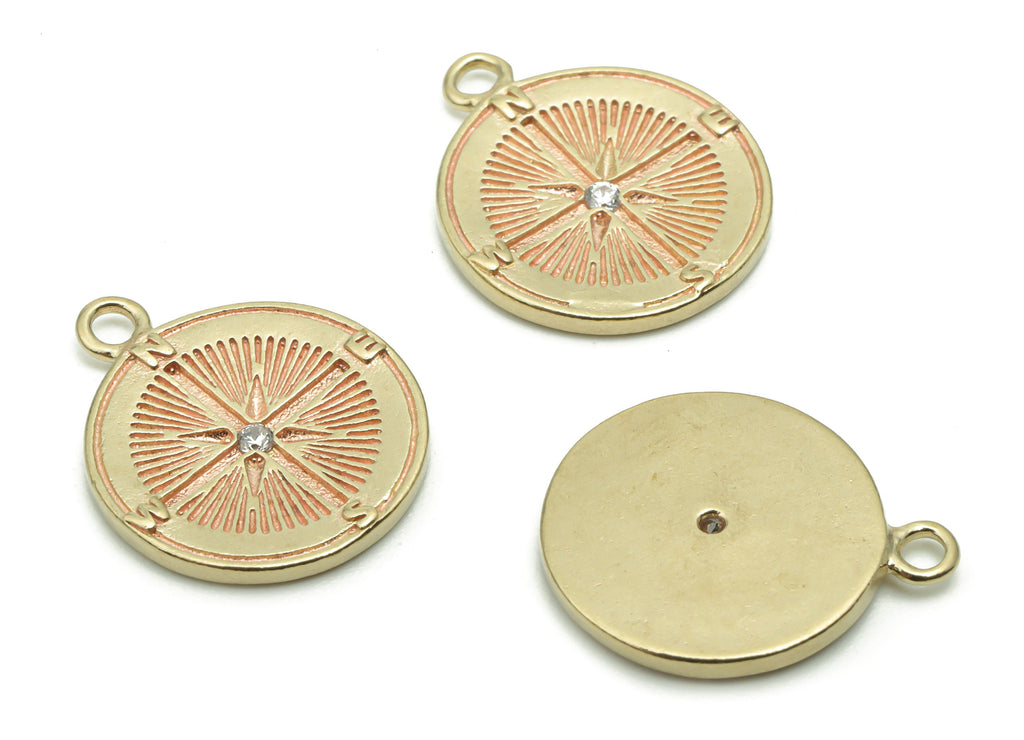 Brass Compass Earring Charms With Zircon - Raw Brass Round Planet Pendant - Jewelry Making Supplies - 16.75x13.6x1.48mm - PP5054 - DOMEDBAZAAR