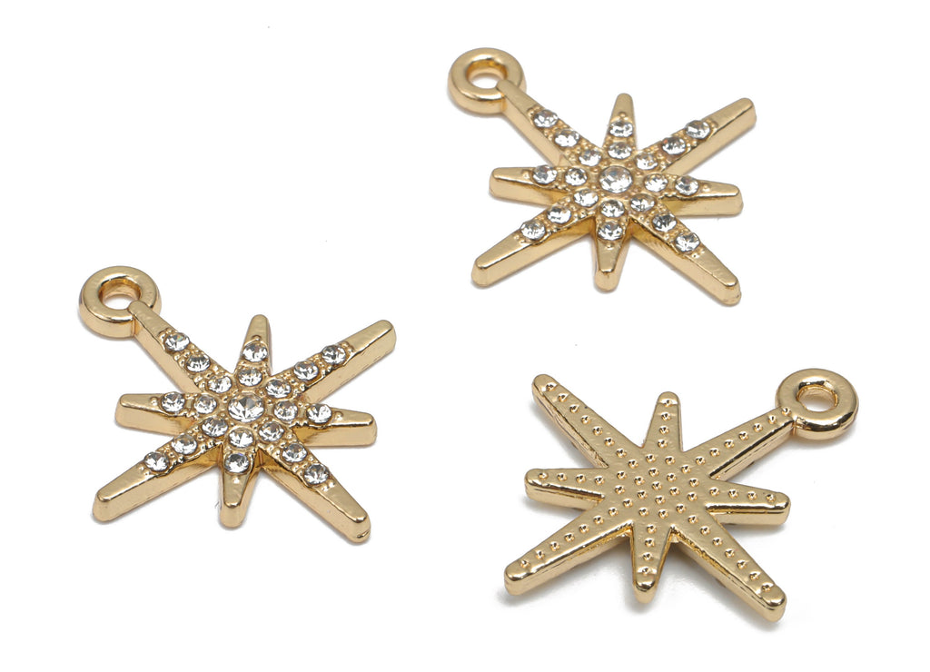 Zinc Alloy Planet Earring Charms - Glass Star Pendant - Gold Tone Plated Alloy - Jewelry Making Supplies - 21.31x18.43x1.98mm - ZZ2018 - DOMEDBAZAAR