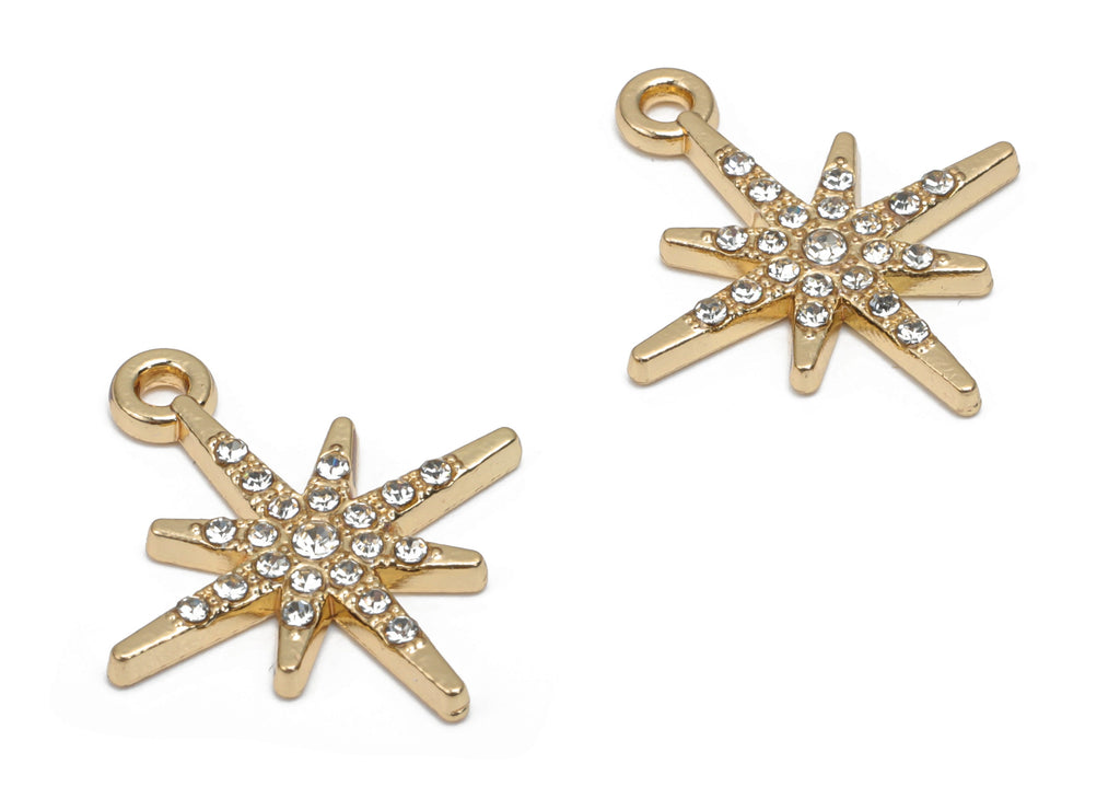 Zinc Alloy Planet Earring Charms - Glass Star Pendant - Gold Tone Plated Alloy - Jewelry Making Supplies - 21.31x18.43x1.98mm - ZZ2018 - DOMEDBAZAAR