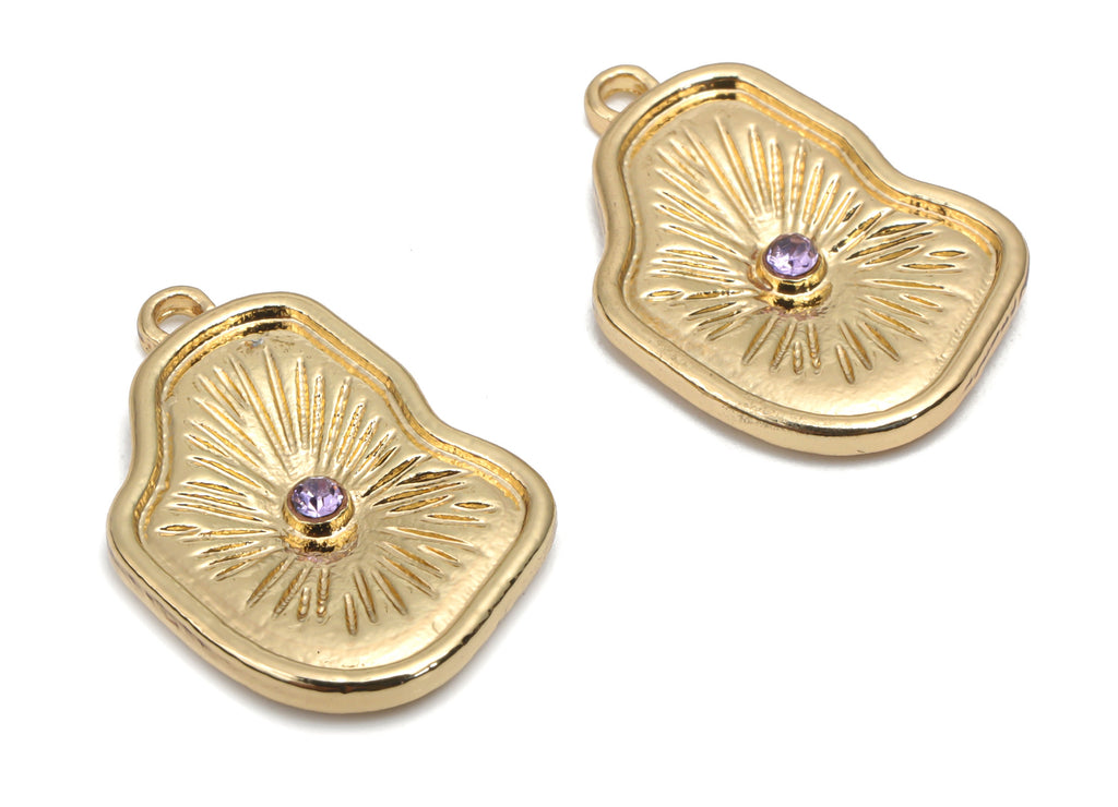 Zinc Alloy Geometry Earring Charms - Glass Irregular Pendant - Gold Tone Plated Alloy - Jewelry Making Supplies - 20.72x15.29x2.2mm - ZZ2024 - DOMEDBAZAAR