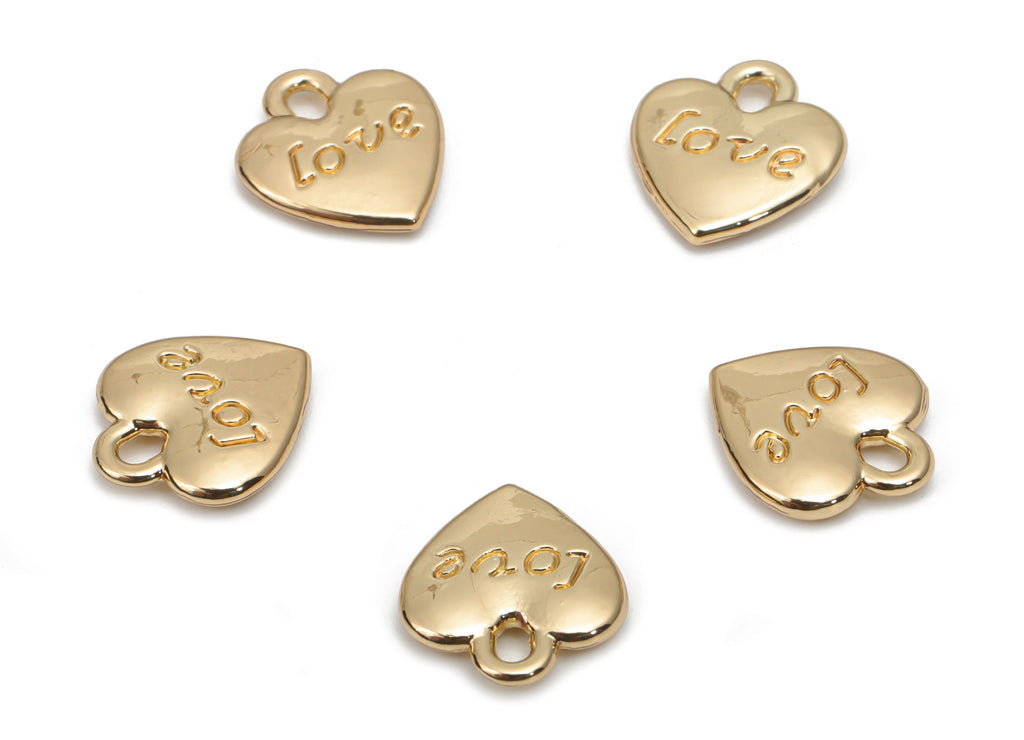 Zinc Alloy Heart Love Earring Charms - Alloy Heart Pendant - Gold Tone Plated Alloy - Jewelry Making Supplies - 11.34x9.98x1.92mm - ZZ1990 - DOMEDBAZAAR