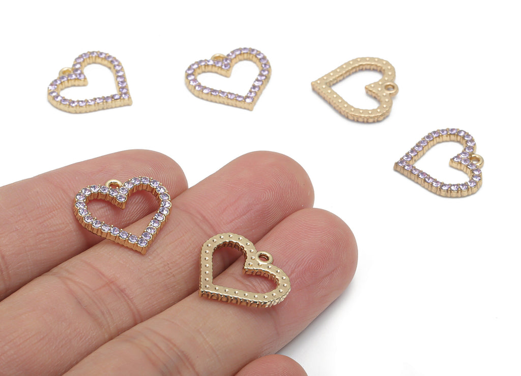 Zinc Alloy Heart Earring Charms - Glass Heart Pendant - Gold Tone Plated Alloy - Jewelry Making Supplies - 17.01x16.54x2.14mm - ZZ2014 - DOMEDBAZAAR