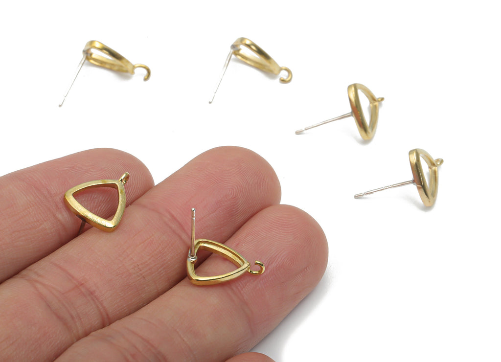 Brass Triangle Earring Stud With Loop - Raw Brass Triangle Earring Post - Silver Plated White Brass Stud - 13.37x10.76x1.73mm - PP5127 - DOMEDBAZAAR