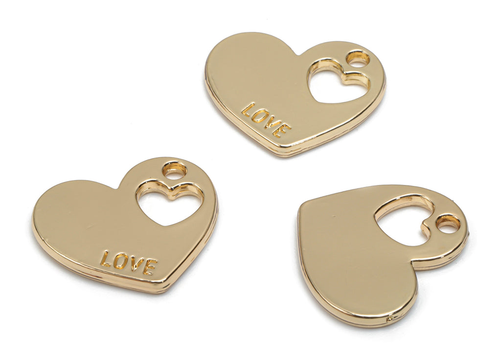 Zinc Alloy Heart Love Earring Charms - Alloy Heart Pendant - Gold Tone Plated Alloy - Jewelry Making Supplies - 18.23x15.51x1.78mm - ZZ1983 - DOMEDBAZAAR