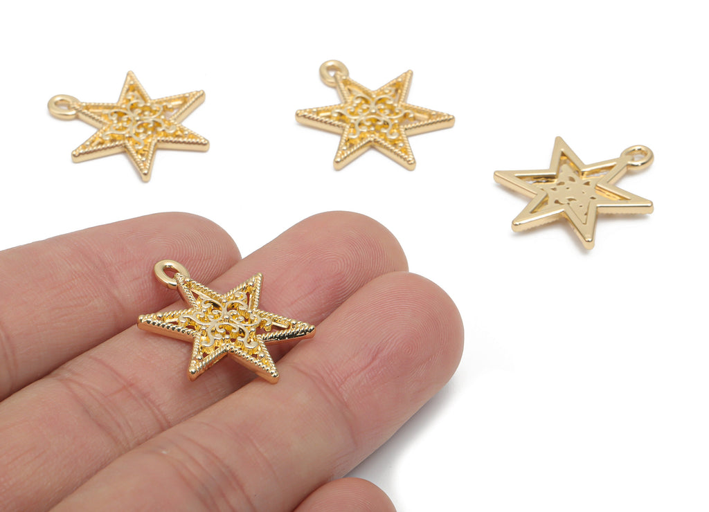 Alloy Star Pattern Earring Charms - Alloy Star Pendant - Gold Tone Plated Alloy - Jewelry Making Supplies - 24.93x19.27x2.75mm - ZZ2028 - DOMEDBAZAAR