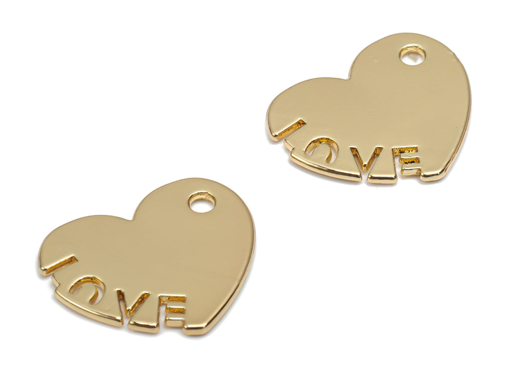 Zinc Alloy Heart Love Earring Charms - Alloy Heart Pendant - Gold Tone Plated Alloy - Jewelry Making Supplies - 17.25x14.47x1.11mm - ZZ1989 - DOMEDBAZAAR