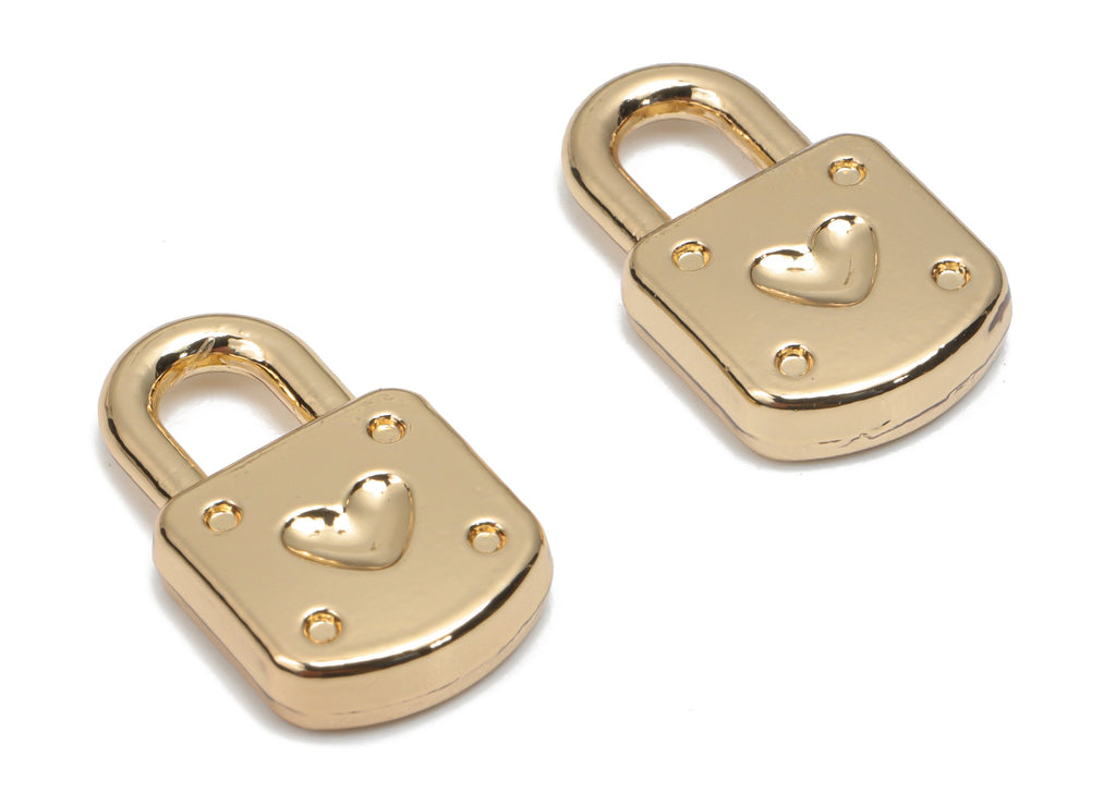 Zinc Alloy Square Lock Earring Charms - Alloy Heart Pendant - Gold Tone Plated Alloy - Jewelry Making Supplies - 18.35x11.15x3.52mm - ZZ1982 - DOMEDBAZAAR