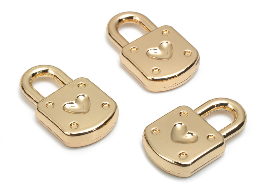 Zinc Alloy Square Lock Earring Charms - Alloy Heart Pendant - Gold Tone Plated Alloy - Jewelry Making Supplies - 18.35x11.15x3.52mm - ZZ1982 - DOMEDBAZAAR