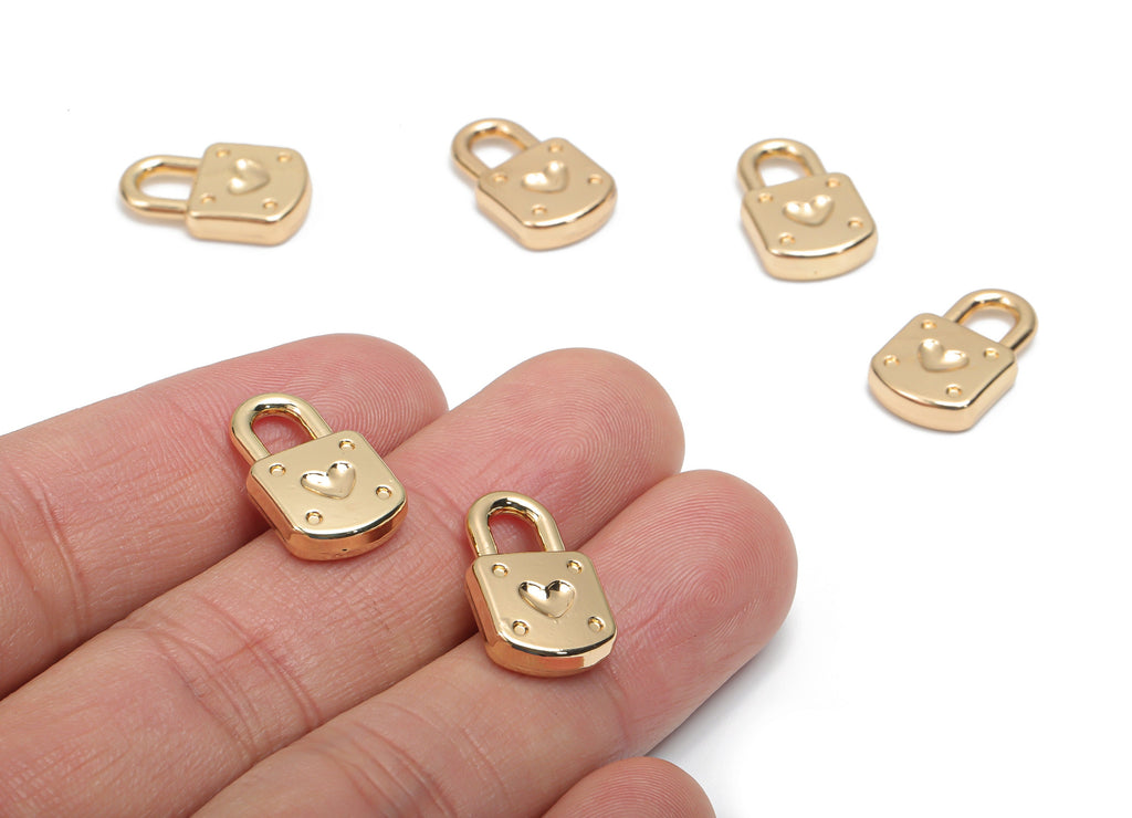 Zinc Alloy Square Lock Earring Charms - Alloy Heart Pendant - Gold Tone Plated Alloy - Jewelry Making Supplies - 18.35x11.15x3.52mm - ZZ1982 - DOMEDBAZAAR
