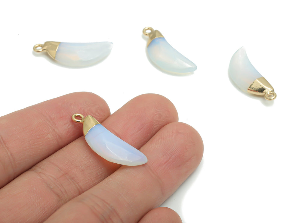 Opal Crescent Earring Charms - Brass Moon Pendant - Natural Stone - Gold Tone Plated Brass – Jewelry Supplies - 26.71x9.58x4.71mm – NS1598A - DOMEDBAZAAR