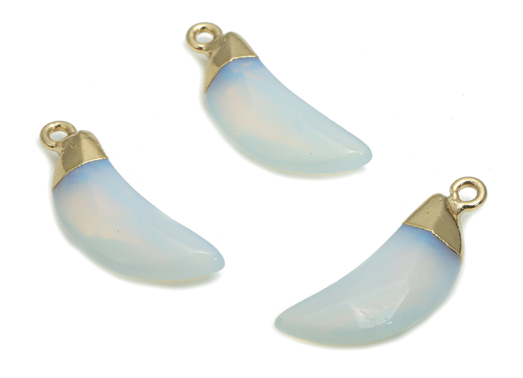 Opal Crescent Earring Charms - Brass Moon Pendant - Natural Stone - Gold Tone Plated Brass – Jewelry Supplies - 26.71x9.58x4.71mm – NS1598A - DOMEDBAZAAR