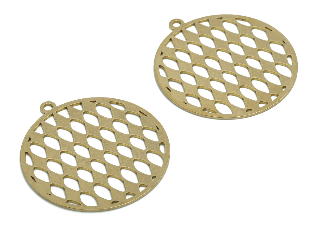 Brass Turta Bubble Round Earring Charms - Raw Brass Pie Bubble Circle Pendant - Jewelry Making Supplies - 35.81x32.96x0.65mm - PPA2238 - DOMEDBAZAAR
