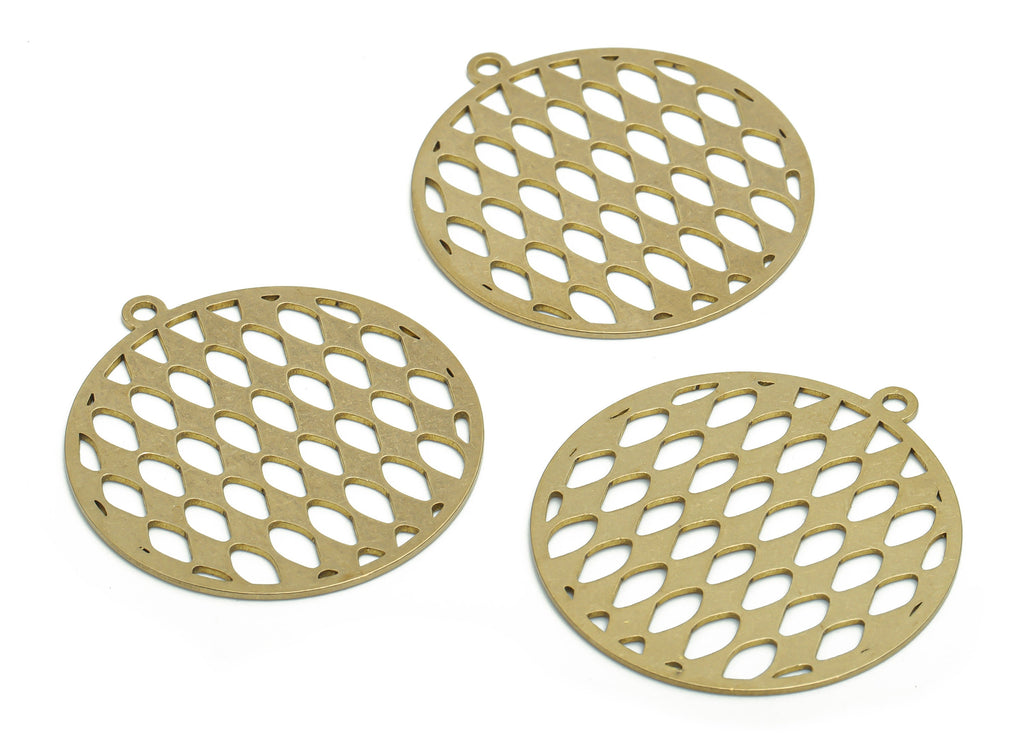 Brass Turta Bubble Round Earring Charms - Raw Brass Pie Bubble Circle Pendant - Jewelry Making Supplies - 35.81x32.96x0.65mm - PPA2238 - DOMEDBAZAAR