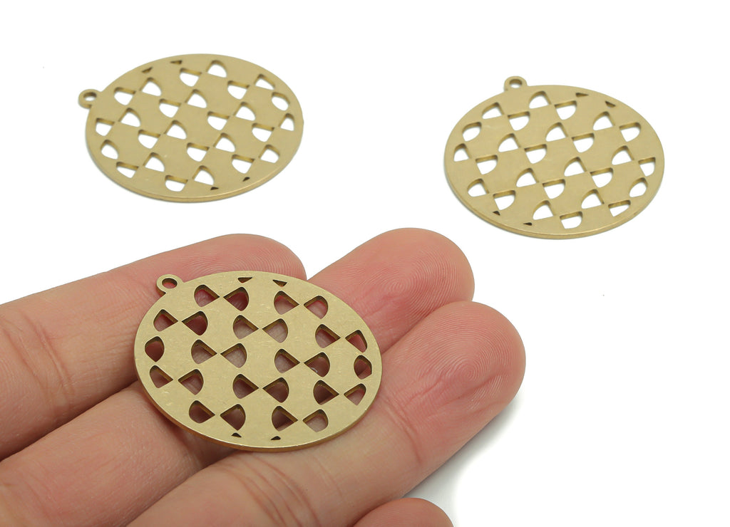 Brass Turta Round Triangles Earring Charms - Raw Brass Pie Triangles Circle Pendant - Jewelry Making Supplies - 35.78x32.92x0.91mm - PPA2252 - DOMEDBAZAAR