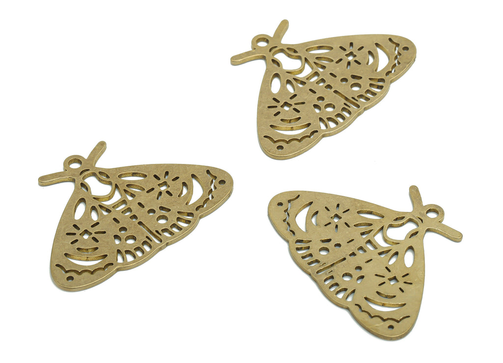 Brass Moth Pattern Earring Charms - Raw Brass Moth Pattern Pendant - DIY Jewelry Making Supplies - 34.78x25.16x0.88mm - PPA2380 - DOMEDBAZAAR