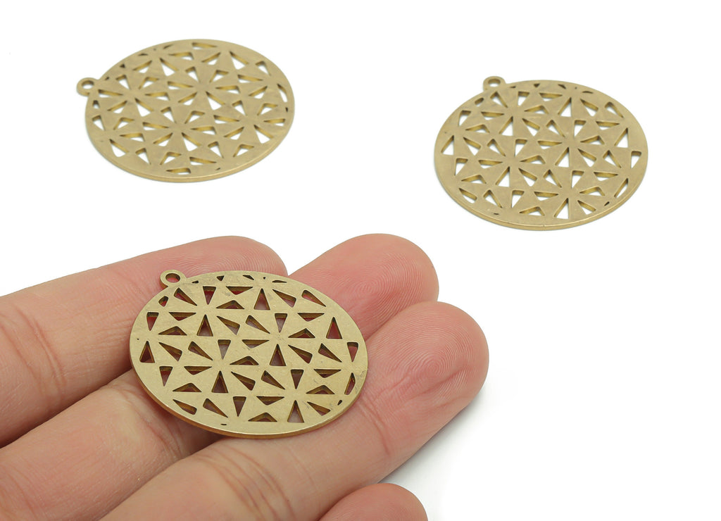 Brass Round Triangles Earring Charms - Raw Brass Triangles Circle Pendant - Jewelry Making Supplies - 35.74x32.97x0.88mm - PPA2253 - DOMEDBAZAAR