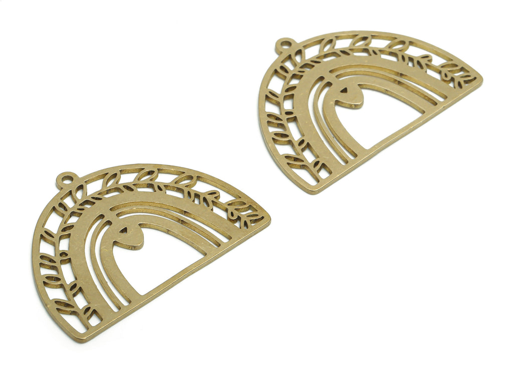 Brass Domed Branch Earring Charms - Raw Brass Rainbow Heart Pendant - Jewelry Making Supplies - 35.78x26.69x0.86mm - PPA1300 - DOMEDBAZAAR