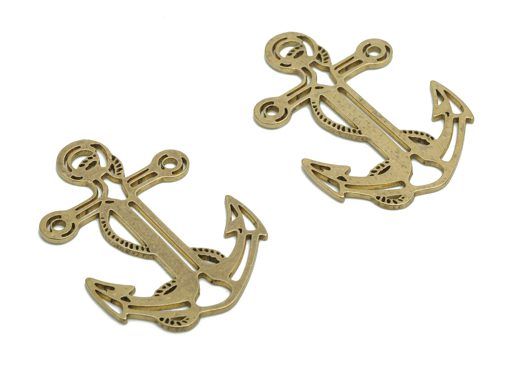 Brass Cross Anchor Earring Charms - Raw Brass Anchor Cross Pendant - DIY Jewelry Making Supplies - 34.76x23.75x0.87mm - PPA2088 - DOMEDBAZAAR