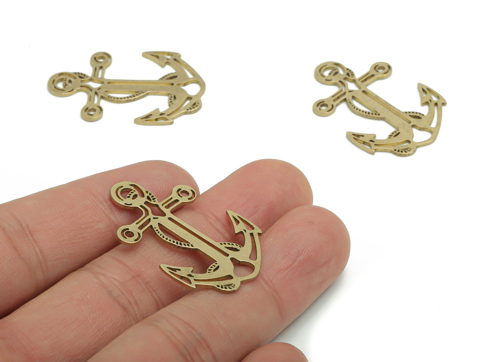 Brass Cross Anchor Earring Charms - Raw Brass Anchor Cross Pendant - DIY Jewelry Making Supplies - 34.76x23.75x0.87mm - PPA2088 - DOMEDBAZAAR