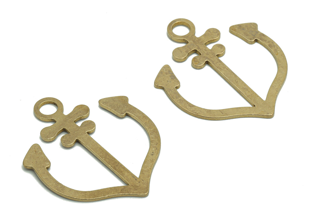 Brass Cross Anchor Earring Charms - Raw Brass Anchor Cross Pendant - DIY Jewelry Making Supplies - 31.78x25.62x0.9mm - PPA2066 - DOMEDBAZAAR