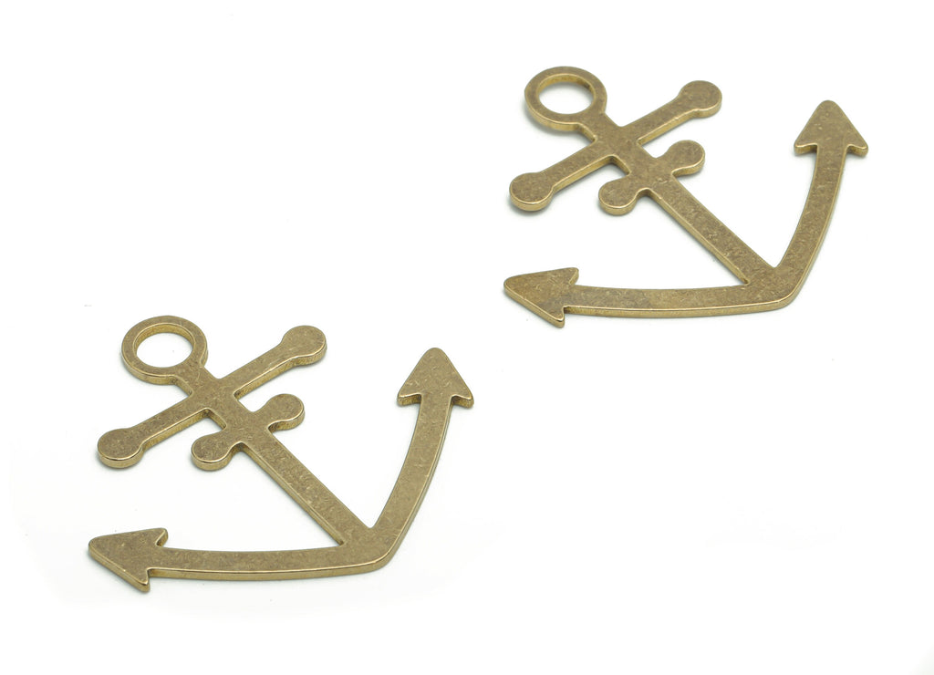 Brass Cross Anchor Earring Charms - Raw Brass Anchor Cross Pendant - DIY Jewelry Making Supplies - 31.44x30.15x0.93mm - PPA2072 - DOMEDBAZAAR