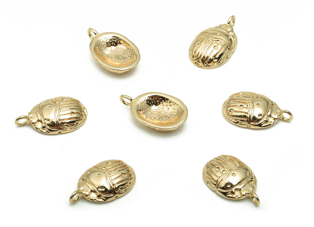 Brass Beetle Earring Charms - Gold Insect Pendant - 18K Real Gold Plated Brass - Jewelry Making Supplies - 14.21x8.65x0.97mm - RGP4262 - DOMEDBAZAAR
