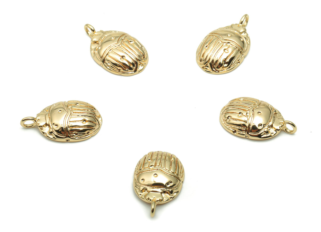 Brass Beetle Earring Charms - Gold Insect Pendant - 18K Real Gold Plated Brass - Jewelry Making Supplies - 14.21x8.65x0.97mm - RGP4262 - DOMEDBAZAAR