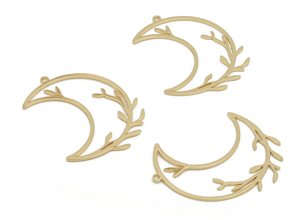Brass Crescent Earring Charms - Gold Moon Branch Pendant - 18K Real Gold Plated Brass - Jewelry Supplies - 31.05x24.24x0.72mm - RGP4209 - DOMEDBAZAAR