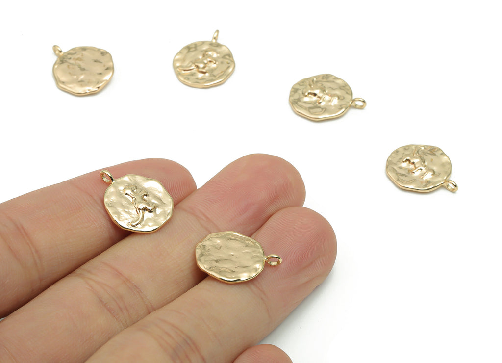 Brass Hammered Round Dinosaur Charms - Gold Dinosaur Pendant - Old Age Charm - 18K Real Gold Plated Brass - 16.75x13.67x2.01mm - RGP4216 - DOMEDBAZAAR