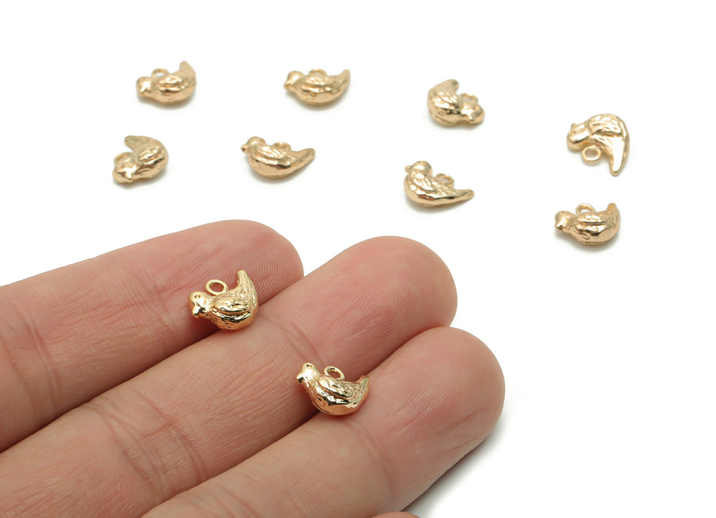 Brass Texture Mini Bird Earring Charms - Gold Bird Pendant - 18K Real Gold Plated Brass - Jewelry Supplies - 10.58x8.35x4.21mm - RGP4214 - DOMEDBAZAAR