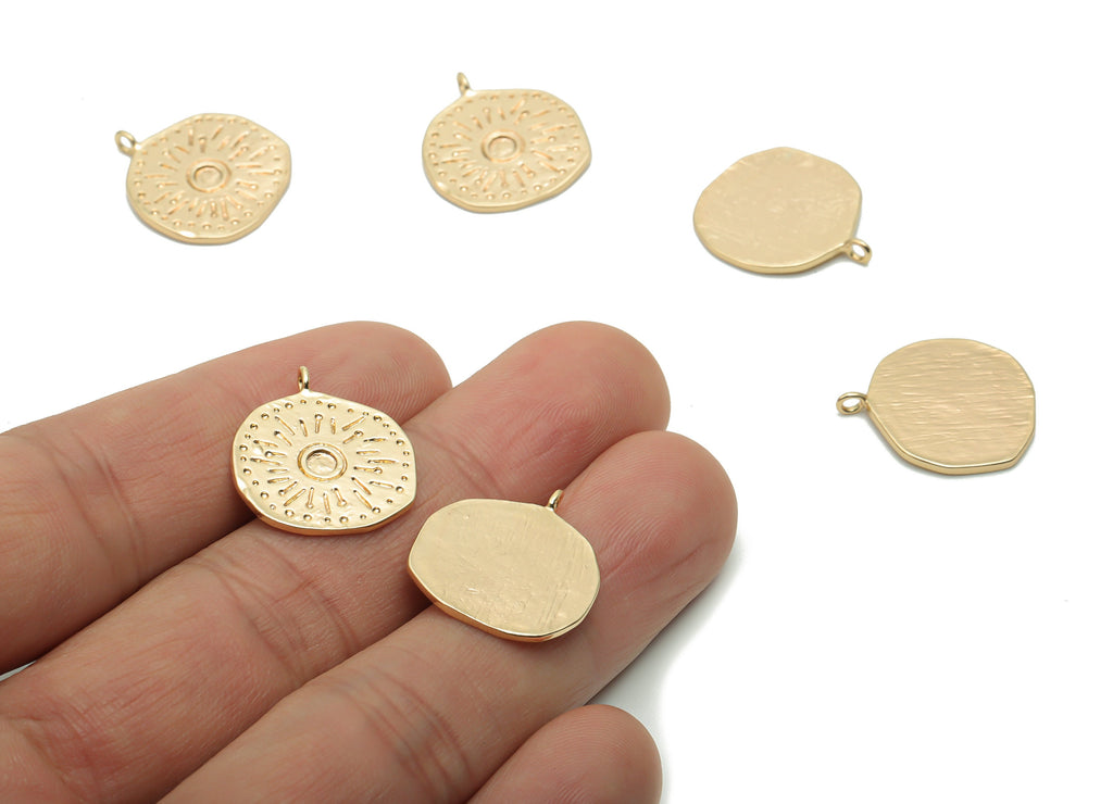 Brass Texture Irregular Sun Earring Charms - Gold Sun Circle Pendant - 18K Real Gold Plated Brass - 19.79x17.4x1.07mm - RGP4223 - DOMEDBAZAAR