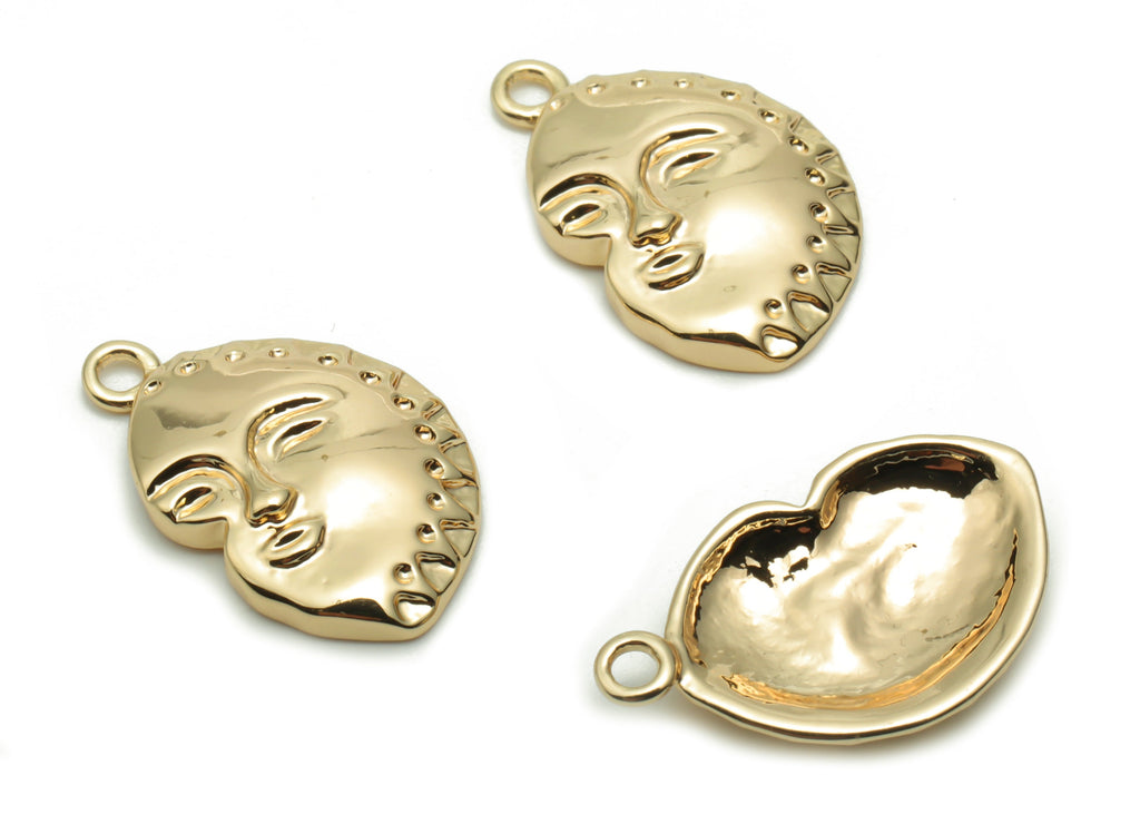 Brass Mini Face Earring Charms - Gold Woman Smiley Face Pendant - 18K Real Gold Plated Brass - Jewelry Supplies - 16.66x10.4x1.4mm - RGP4213 - DOMEDBAZAAR