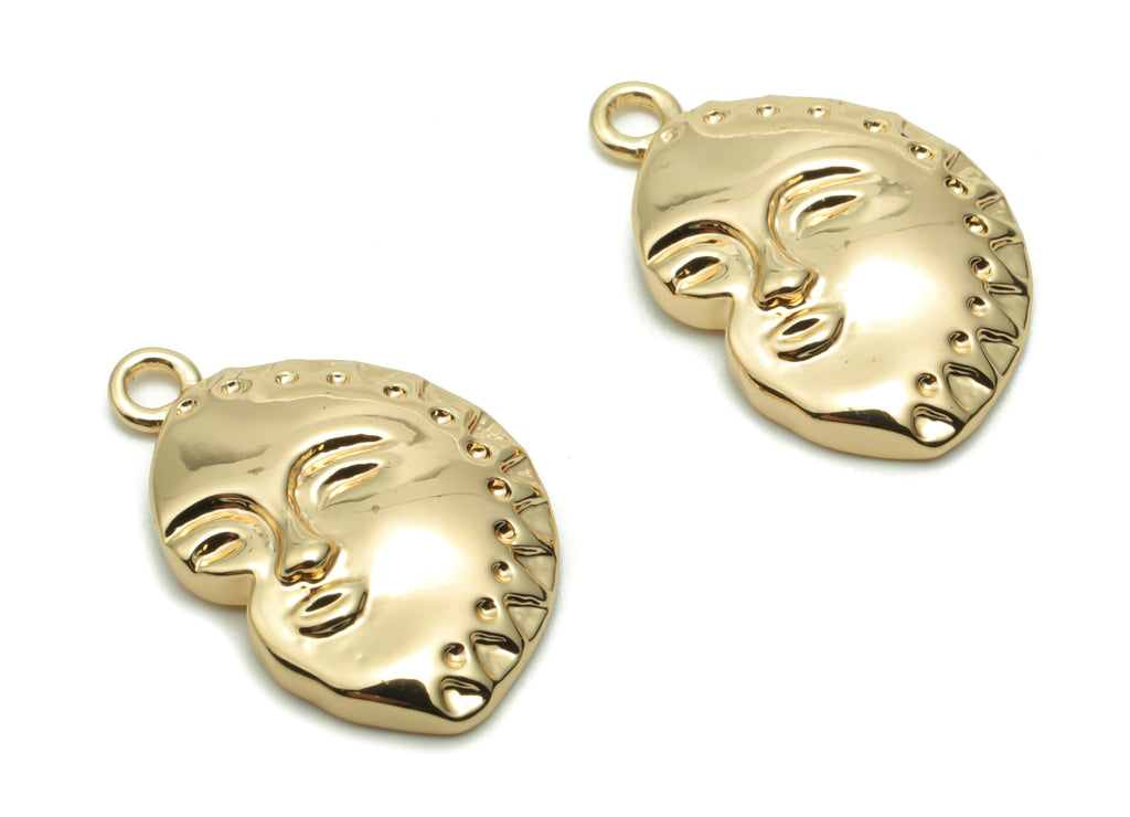 Brass Mini Face Earring Charms - Gold Woman Smiley Face Pendant - 18K Real Gold Plated Brass - Jewelry Supplies - 16.66x10.4x1.4mm - RGP4213 - DOMEDBAZAAR