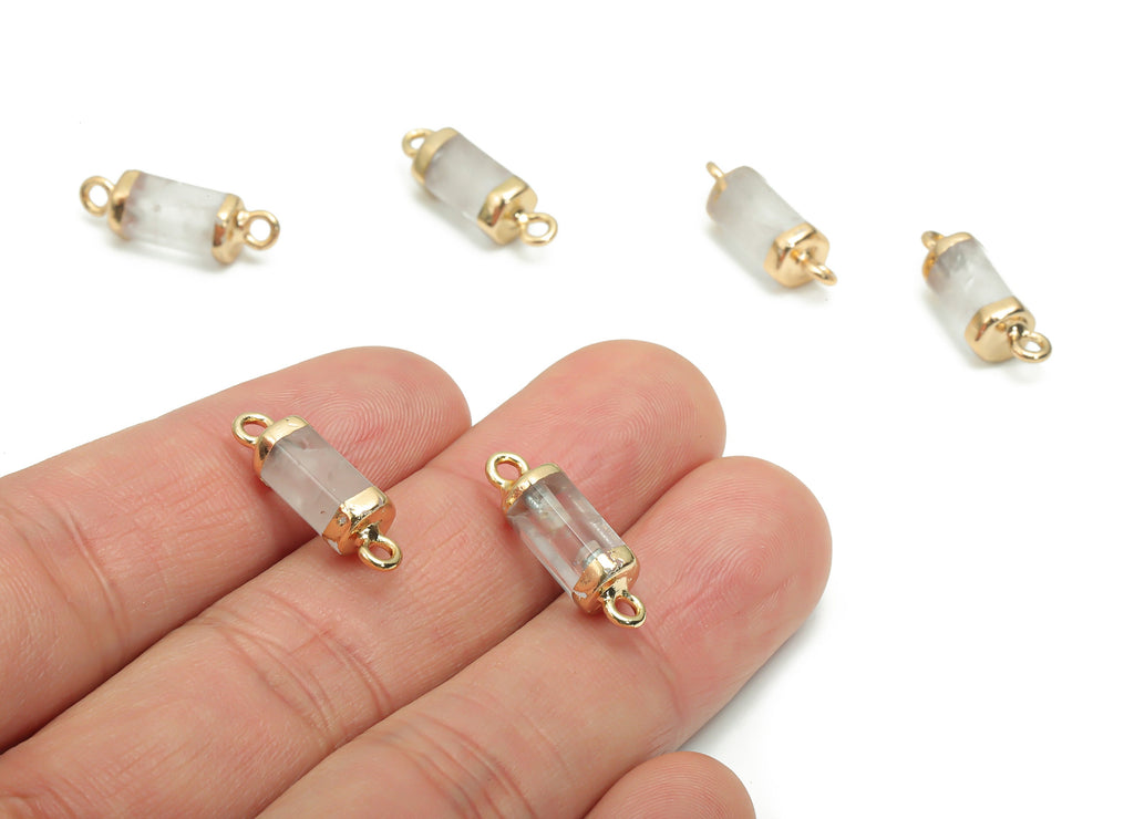 White Jade Cylinder Faceted Connector - Brass Stick Charms and Pendant - Natural Stone - Gold Tone Plated Brass – 19.94x6.32x6.3mm – NS1611A - DOMEDBAZAAR
