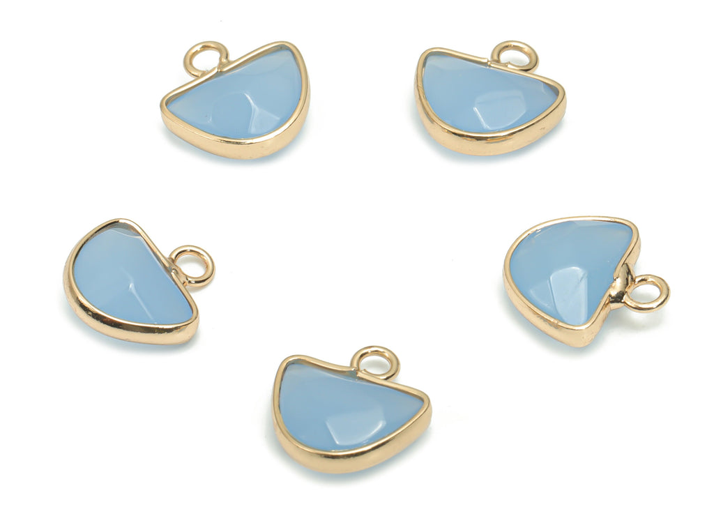 Blue Jade Domed Earring Charms - Brass Semicircle Pendant - Natural Stone - Gold Tone Plated Brass – 13.58x13.4x5.3mm – NS1605B - DOMEDBAZAAR