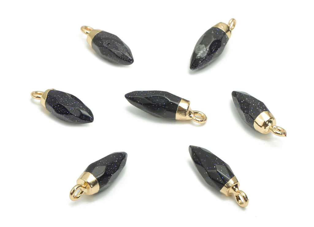 Blue Goldstone Faceted Spike Earring Charms - Brass Stick Pendant - Natural Stone - Gold Tone Plated Brass – 19.56x5.98x5.98mm – NS1621B - DOMEDBAZAAR