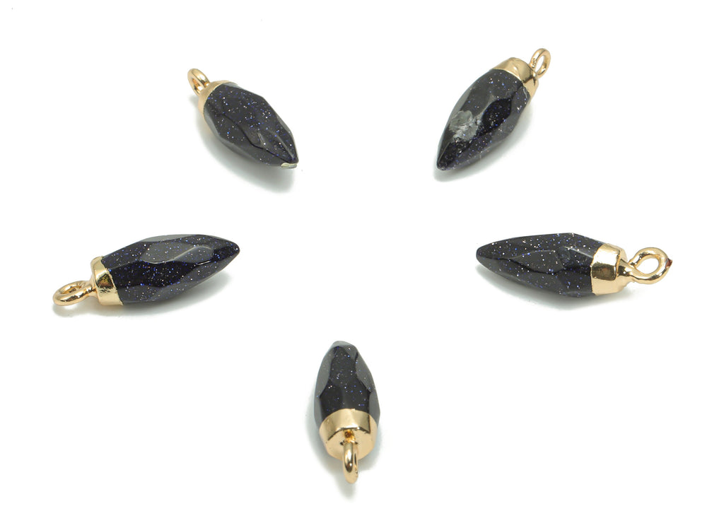 Blue Goldstone Faceted Spike Earring Charms - Brass Stick Pendant - Natural Stone - Gold Tone Plated Brass – 19.56x5.98x5.98mm – NS1621B - DOMEDBAZAAR