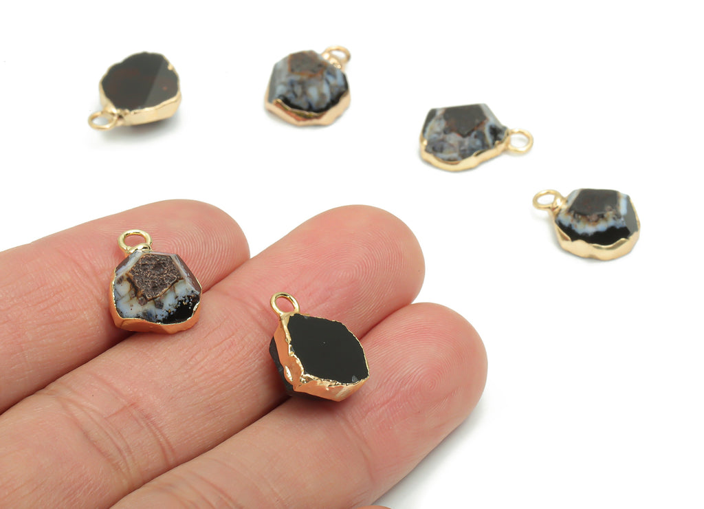 Agate Crystal Irregular Earring Charms - Brass Irregular Pendant - Natural Stone - Gold Tone Plated Brass – 14.49x10.34x7.51mm – NS1622 - DOMEDBAZAAR