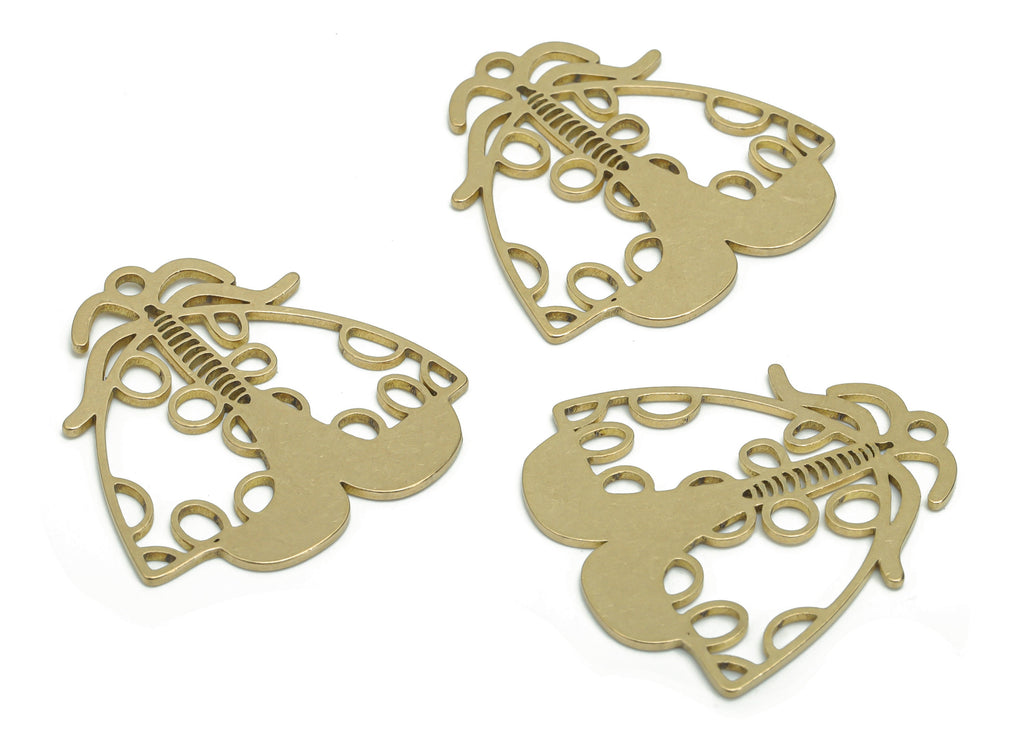 Brass Bubble Moth Earring Charms - Raw Brass Bubble Moth Pendant - DIY Jewelry Making Supplies - 30.75x29.82x0.88mm - PPA0277 - DOMEDBAZAAR