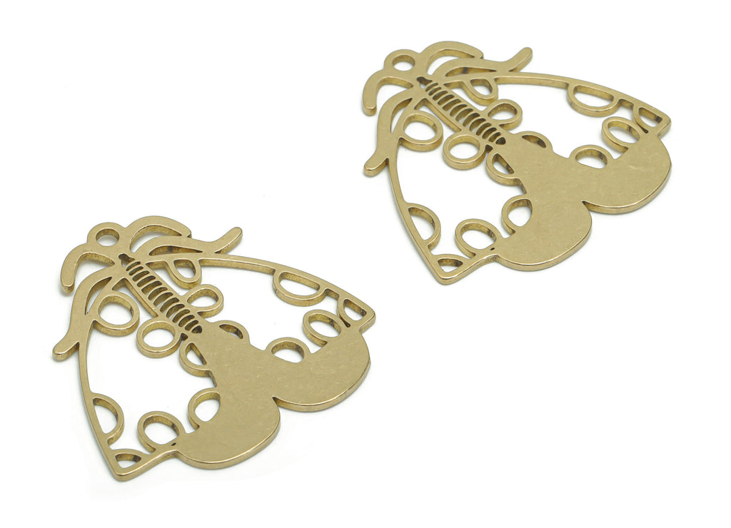 Brass Bubble Moth Earring Charms - Raw Brass Bubble Moth Pendant - DIY Jewelry Making Supplies - 30.75x29.82x0.88mm - PPA0277 - DOMEDBAZAAR