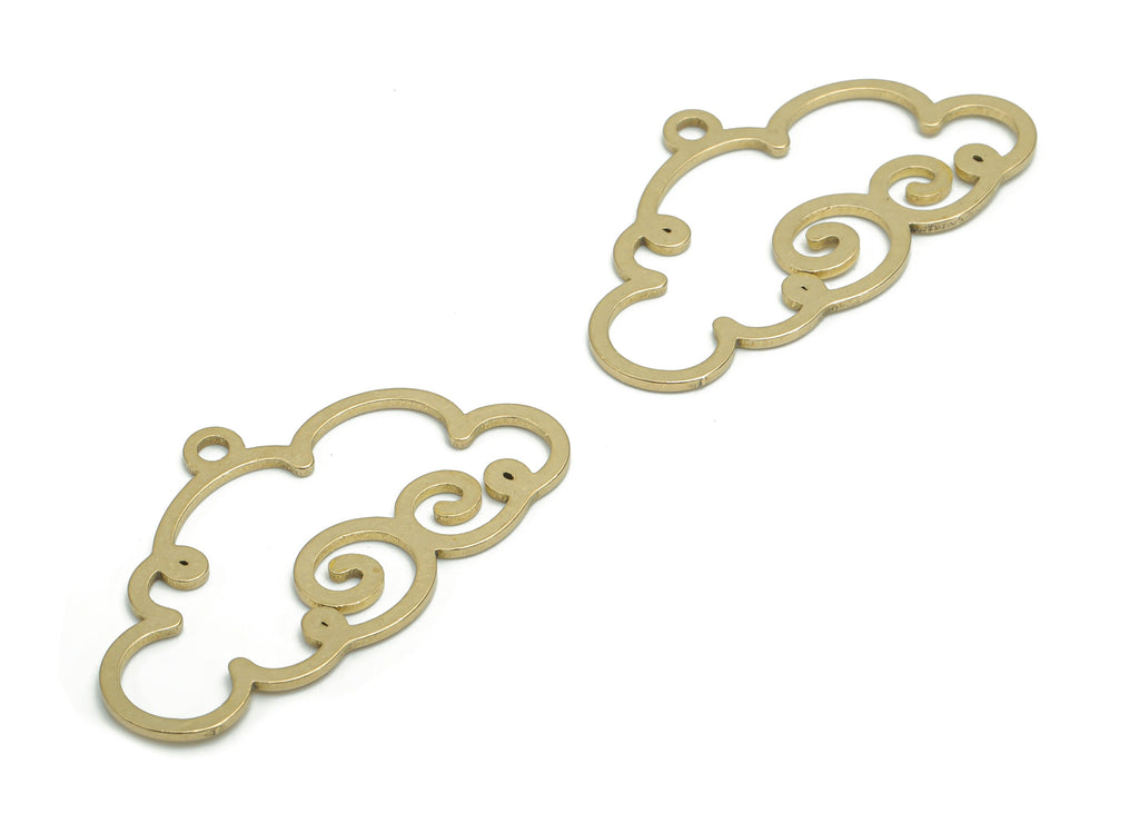 Brass Cloud Earring Charms - Raw Brass Could Pendant - DIY Jewelry Making Supplies - 34.75x20.49x0.87mm - PPZ0031 - DOMEDBAZAAR