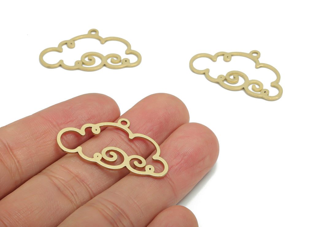 Brass Cloud Earring Charms - Raw Brass Could Pendant - DIY Jewelry Making Supplies - 34.75x20.49x0.87mm - PPZ0031 - DOMEDBAZAAR