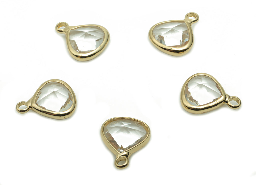 Glass Drop Earring Charms - Brass Drop Pendant - Gold Tone Plated Brass - Jewelry Making Supplies - 12.67x10.28x5.15mm - GS1055 - DOMEDBAZAAR