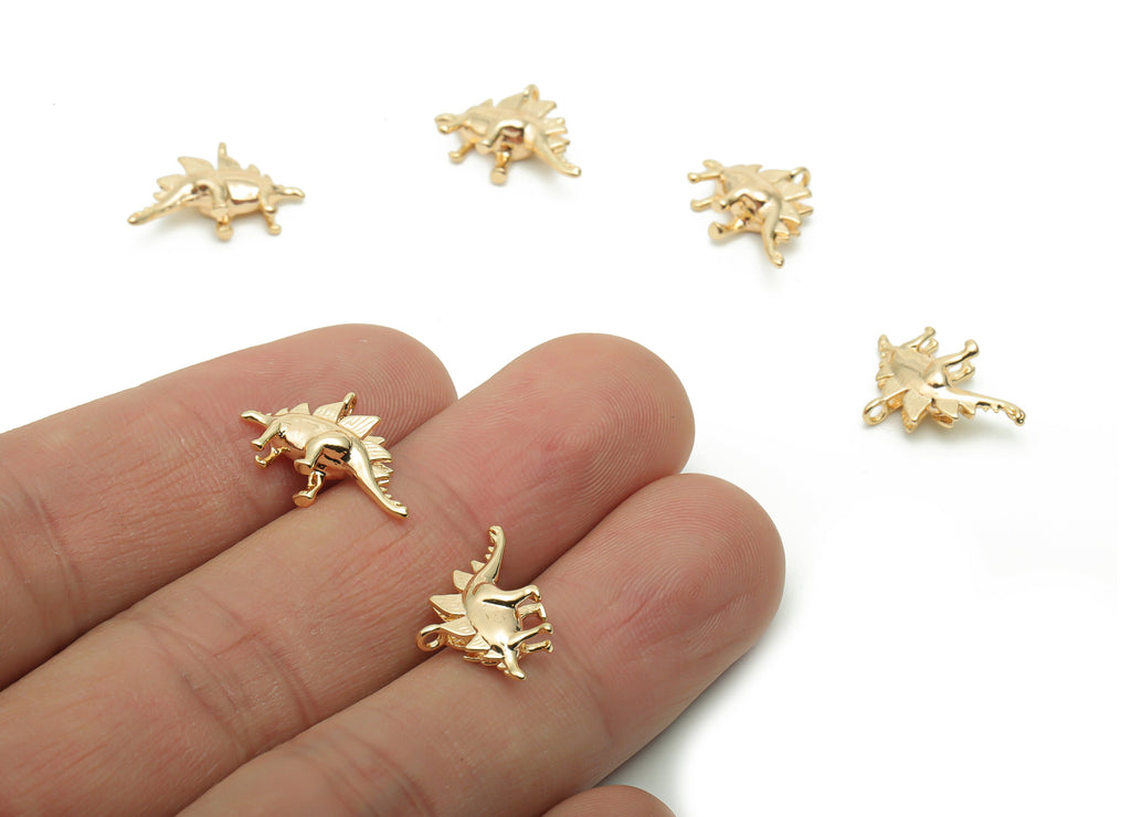 Brass Dinosaur Earring Charms - Gold Dinosaur Pendant - Figure Charm - 18K Real Gold Plated Brass - 17.42x11.01x4.52mm - RGP4258 - DOMEDBAZAAR
