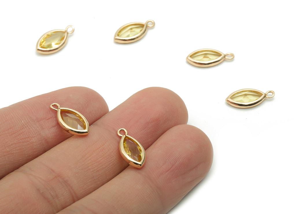 Glass Marquise Earring Charms - Brass Marquise Pendant - Gold Tone Plated Brass - Jewelry Making Supplies - 14.38x6.36x2.85mm - GS1059 - DOMEDBAZAAR