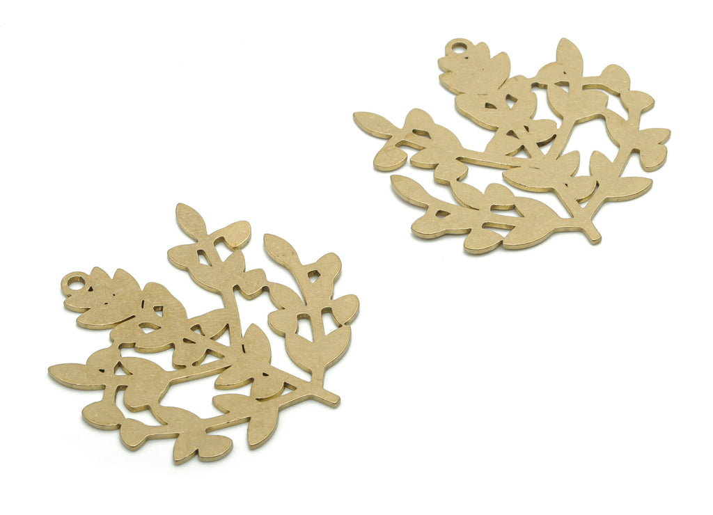 Brass Branch Flowers Earring Charms - Raw Brass Flowers Pendant - DIY Jewelry Making Supplies - 36.04x33.25x0.84mm - PPA1005 - DOMEDBAZAAR