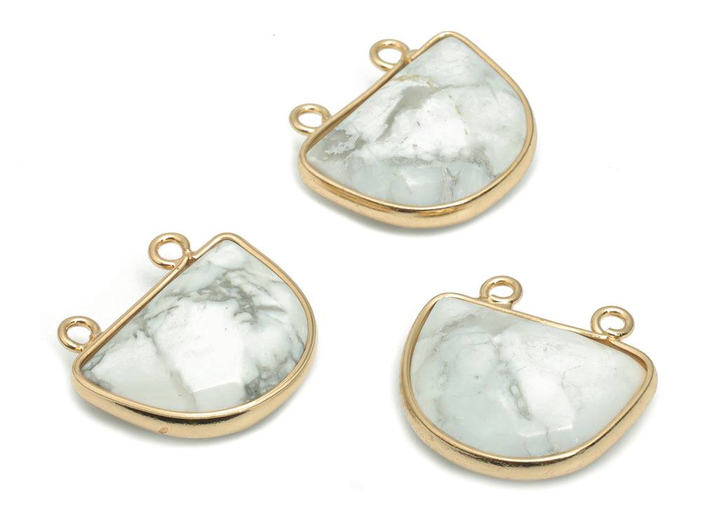 Howlite Domed Faceted Stone Earring Connectors - Brass Semicircle Charms and Pendant - Gold Tone Plated Brass – 17.62x16.62x6.36mm – NS1607A - DOMEDBAZAAR